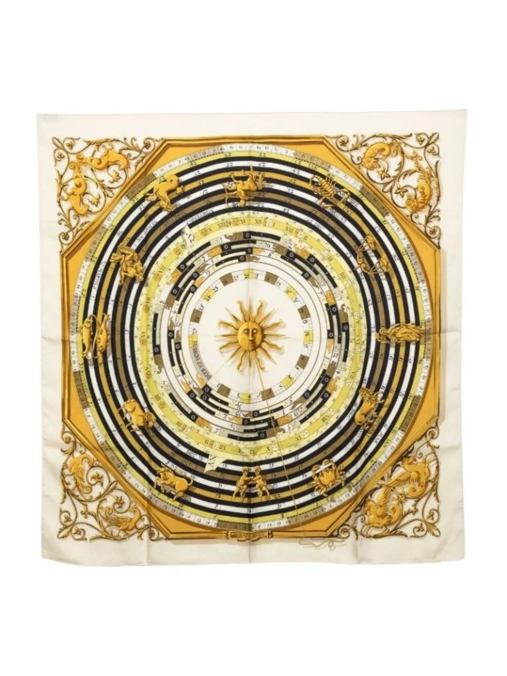 Hermes Carre 90 Dies Et Hore Astrology Scarf Ivory Multi Color Silk